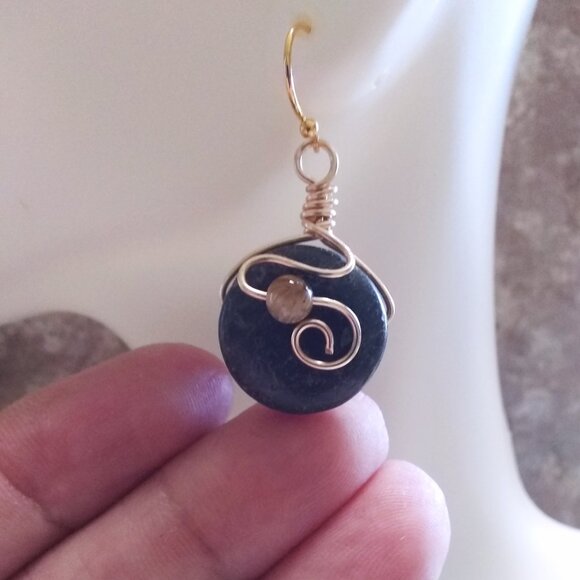 Plum Jasper & Agate! Short Wire Wrapped Dangle Earrings | Classy Business Casual - Picture 9 of 10